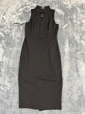 Jessica Simpson Black Sleeveless Midi Dress With Gold Accent Keyhole Neck 6